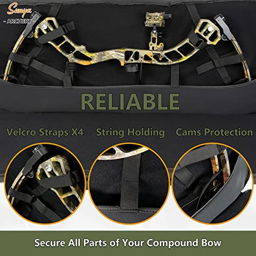 SUNYA Compound Bow Case with Molle System - Neoprene Bow String Protection & Padded Shoulder Sling - Soft Carrying Case for Archery Accessories, Equipment (Green)