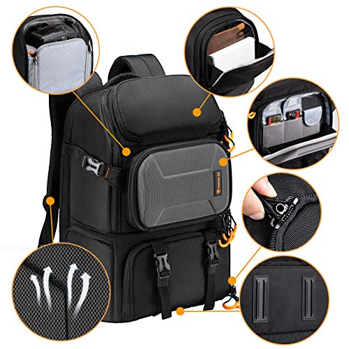 TARION Pro Camera Backpack Large Camera Bag with Laptop Compartment Tripod Holder Waterproof Raincover Outdoor Photography Hiking Travel Professional DSLR Camera Bag Backpack for Men Women Side Access