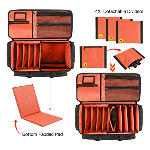 DJ Gig Bag, Large DJ Cable File Bag DJ Gear Storage Organizer with Detachable Padded Bottom and Dividers,Travel Gig Bag for Cords Sound Equipment DJ Gear Musician Accessories (Orange)