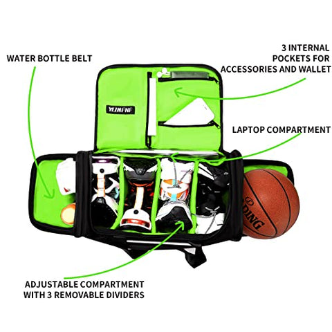 Sneaker Bag for Travel, Premium Multi-functional Duffel Bag, Gym Training Bag With 3 Adjustable Compartment Dividers, Waterproof Outdoor Sports Bag Green