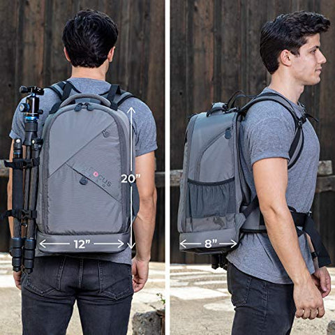 InFocus Gear Photographer Backpack - Large Photography Bag for DSLR Camera, Laptop, Tripod, Lens & Accessories - Adjustable Dividers, Padded Shoulder & Waist Straps - Stylish Light Ergonomic Design
