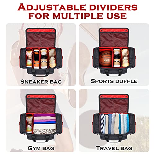 Padded Sneaker Bag, Sneaker Travel Bags with 3 Adjustable Dividers fit 4 Pairs, Waterproof Sneaker Duffle Bags with Insulated Pocket, Sports Gym Bag for Basketball, Shoes, Cloth, Sneakerhead Gifts