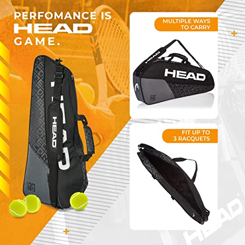 HEAD Core 3R Pro Tennis Racquet Bag - 3 Racket Tennis Equipment Duffle Bag, Black/Grey