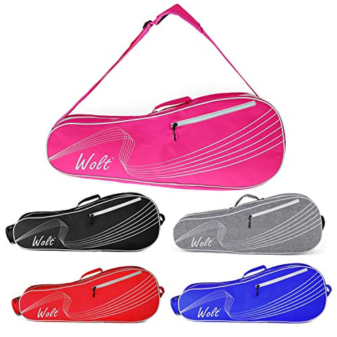 WOLT | 3 Racquet Tennis Bag, for Professional or Beginner Tennis Players, Rackets Cover Bag with Protective Pad, Lightweight & Unisex Design for Men, Women, Youth and Adults (Pink)