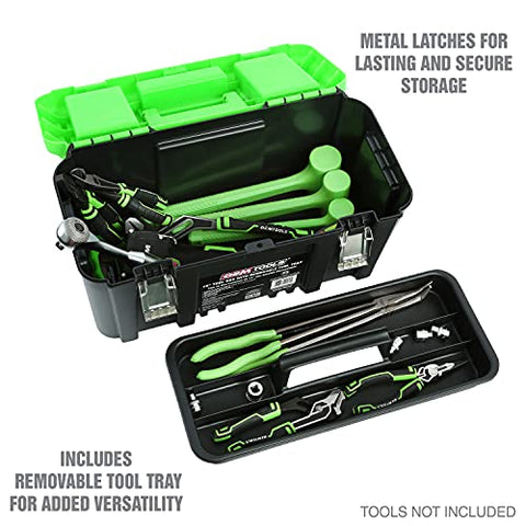 OEMTOOLS 22160 19" Tool Box with Removable Tool Tray, Security Slot for Padlocks, Easy Access Tool Box Multiple Compartments Lid, Max. Weight 40 Lb.