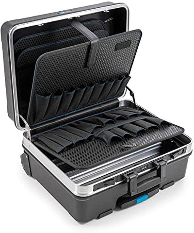 B&W International GO Portable Wheeled Rolling Tool Case Box with Pocket Boards, Black