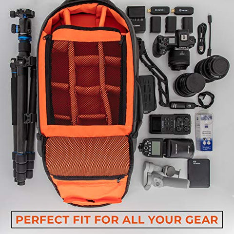 InFocus Gear Photographer Backpack - Large Photography Bag for DSLR Camera, Laptop, Tripod, Lens & Accessories - Adjustable Dividers, Padded Shoulder & Waist Straps - Stylish Light Ergonomic Design