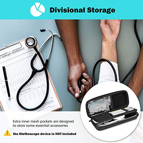 Stethoscope Hard Carrying Case, Shockproof Travel Storage Bag for Littmann/Omron/ADC/Dixie EMS Stethoscope, with Extra Mesh Pockets for Small Accessories