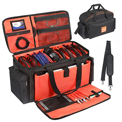 DJ Gig Bag, Large DJ Cable File Bag DJ Gear Storage Organizer with Detachable Padded Bottom and Dividers,Travel Gig Bag for Cords Sound Equipment DJ Gear Musician Accessories (Orange)