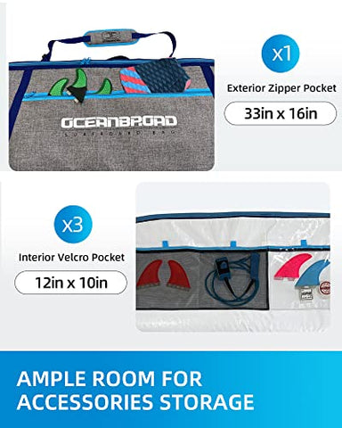 OCEANBROAD Surfboard Longboard Travel Bag Double for 2 Boards 6'0, 6'6, 7'0, 7'6, 8'0, 8'6, 9'0, 9'6, 10'0