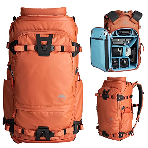 Summit Creative Tenzing 30 Liter Water Resistant Camera Backpack 16 inch Laptop Compartment with Rain Cover Fits DSLR, SLR, Drone, Mirrorless Cameras, Batteries, Lenses,Tripod, etc(Orange)