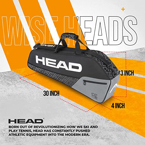 HEAD Core 3R Pro Tennis Racquet Bag - 3 Racket Tennis Equipment Duffle Bag, Black/Grey