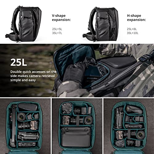 K&F Concept Camera Backpack with Raincover 20L Bags Large Capacity Camera Case, Men's, Green