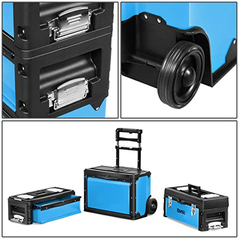 ‎DNA MOTORING TOOLS-00224 ‎19.5" x 28.5" x 12" 3-Tier Stackable Separate Hand Case Tool Boxes Trolley, 3-in-1 Storage Compartments, Blue