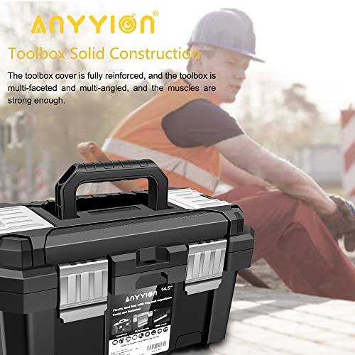Anyyion 14.5-Inch Plastic Tool box with Removable Tray, Truly Strong and Durable For Craft Storage, Household