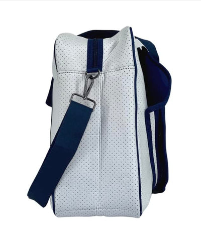 Queen of the Court Tennis Bag, Tennis bag for women, tennis tote (White/Navy)