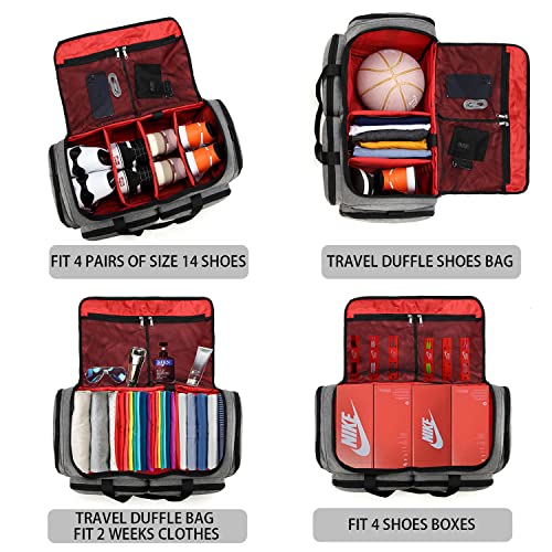 PREMIUM Sneaker Bag, Duffel Bag, Gym Training Bag, Travel Bag, Basketball  Bag, Footbal Bag with 3 adjustable compartment dividers (Black/Black)