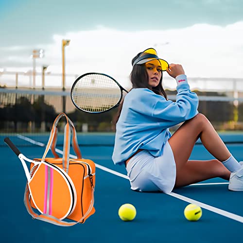 Tennis Tote Bag, Tennis Racket Shoulder Bag for racquet with a head size between 80 and 100 sq. inches, Large Pickleball Tote Bag with Zipper & Shoulder Strap for Badminton Racquet, Sport Tote for Women Men (Orange)