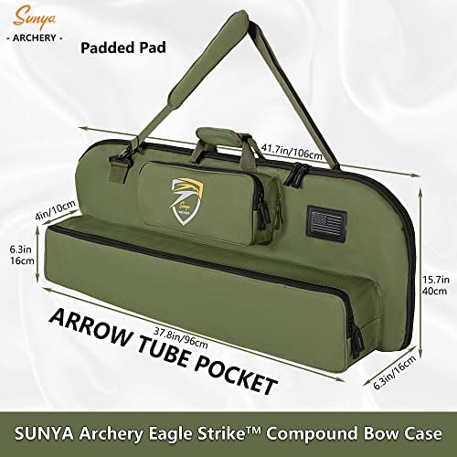SUNYA Compound Bow Case with Molle System - Neoprene Bow String Protection & Padded Shoulder Sling - Soft Carrying Case for Archery Accessories, Equipment (Green)