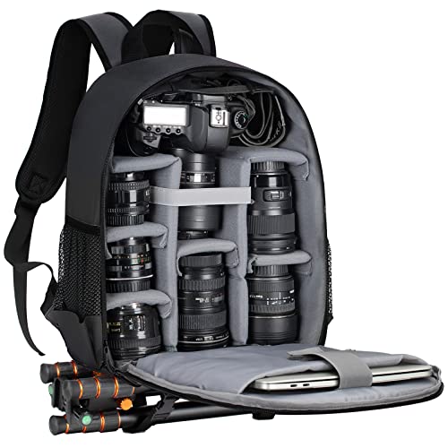 TARION Camera Bag Professional Camera Backpack with Rain Cover Laptop Compartment Waterproof Photography Backpack Case for Women Men Photographers DSLR SLR Mirrorless Camera Lens Tripod Black TB-S