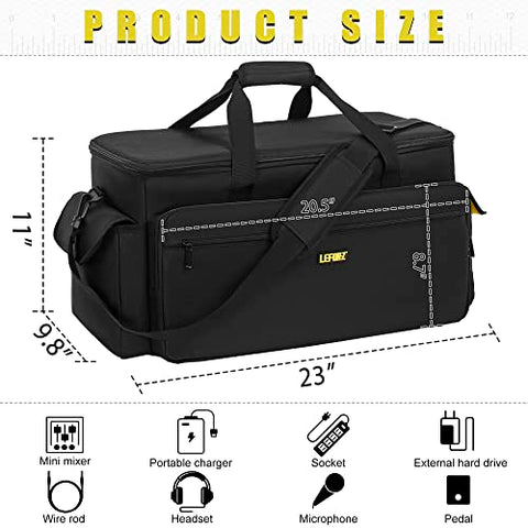 LEFOR·Z Large DJ Equipment Gig Bag Cable File Organizer Bag with Detachable Dividers and Padded Bottom,Travel Music Bag for Professional DJ Gear,Sound Equipment, Musical Instrument and Accessories