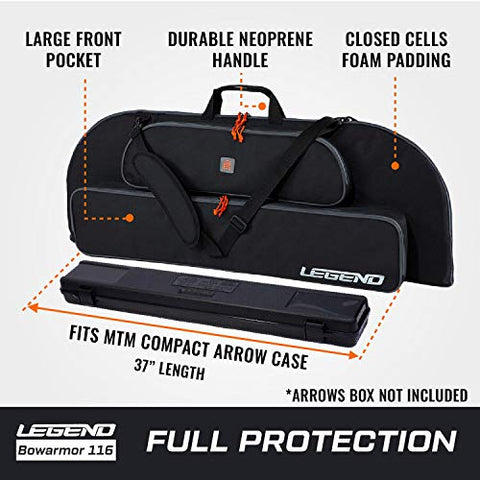Legend Archery Bowarmor™ 116 Compound Bow Case - Shoulder strap, Soft tricot and foam padding - Inside Length 44"