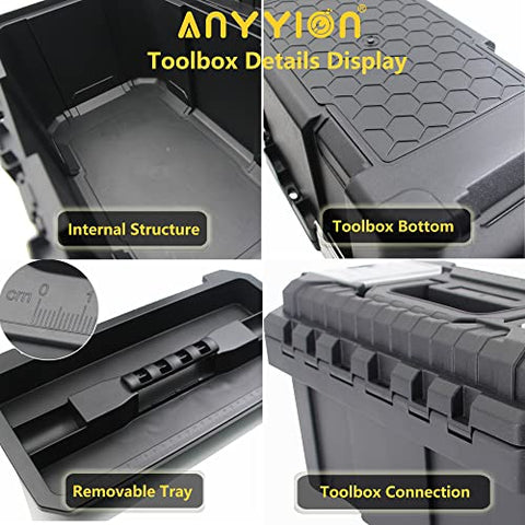 Anyyion 14.5-Inch Plastic Tool box with Removable Tray, Truly Strong and Durable For Craft Storage, Household