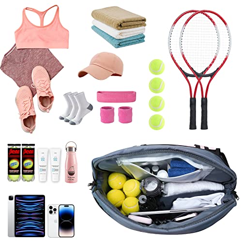 Tennis Tote Bag for Women, Large Tennis Racket Bags Water Resistant with Removable Shoulder Strap for Pickleball Paddles Set, Badminton Squash Racquets and Balls Accessories, Gifts for ladies, Pink