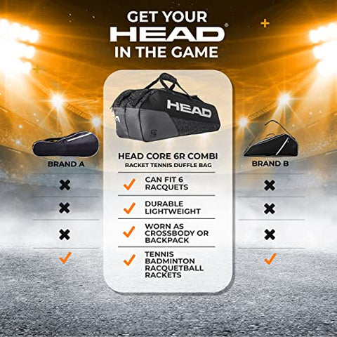 HEAD Core 6R Combi Tennis Racquet Bag - 6 Racket Tennis Equipment Duffle Bag