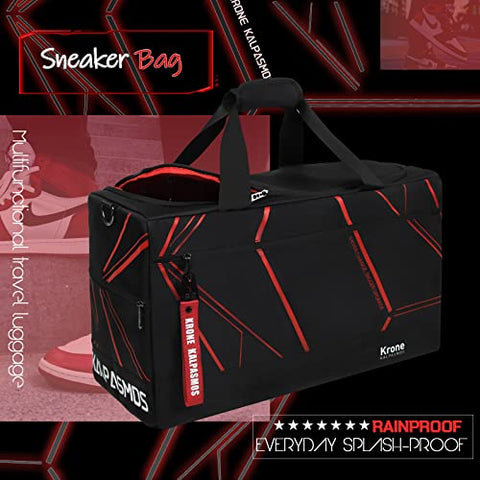 Sneaker Bag, Sport Duffel Bag for Men Women, Gym Bag, Gear Bag, Krone Kalpasmos Versatile Travel Duffel Bag with 3 Removable Dividers, 1 Shoulder Strap, Travel Essential, Future Line Red