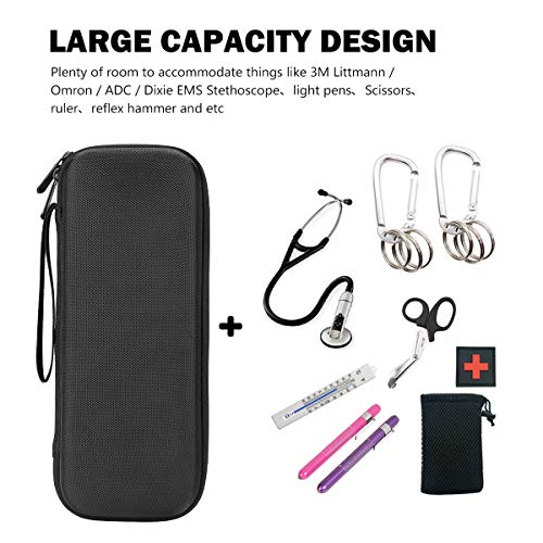 Stethoscope Hard Carrying Case, Shockproof Travel Storage Bag for Littmann/Omron/ADC/Dixie EMS Stethoscope, with Extra Mesh Pockets for Small Accessories