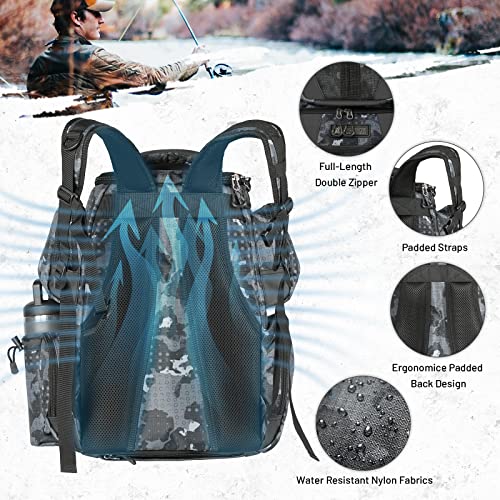 X Strike Fishing Tackle Backpack, 48L Large Fishing Bag with Rod Holders, 4 Tackle Box and Protective Rain Cover, Waterproof Tackle Storage Bag for Fishing, Camping, Hiking, Hunting.