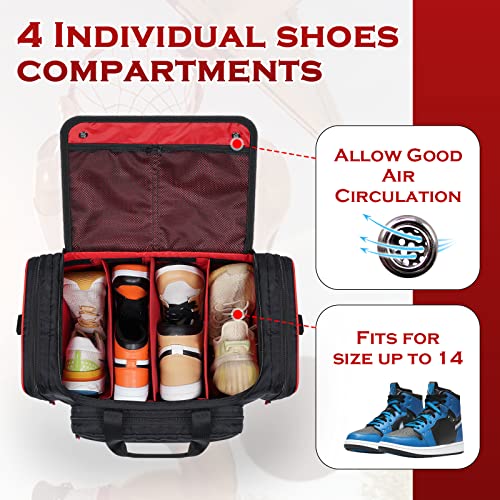 Padded Sneaker Bag, Sneaker Travel Bags with 3 Adjustable Dividers fit 4 Pairs, Waterproof Sneaker Duffle Bags with Insulated Pocket, Sports Gym Bag for Basketball, Shoes, Cloth, Sneakerhead Gifts