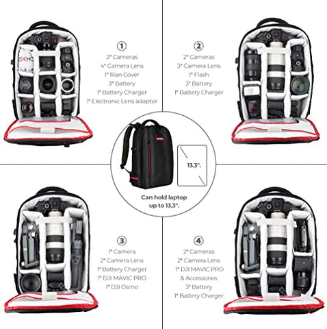 Beschoi Camera Backpack,Camera Bag for photographers Large Waterproof Photography Camera Bacpack with Laptop /Tripod Compartment for Men Women Photographers Black