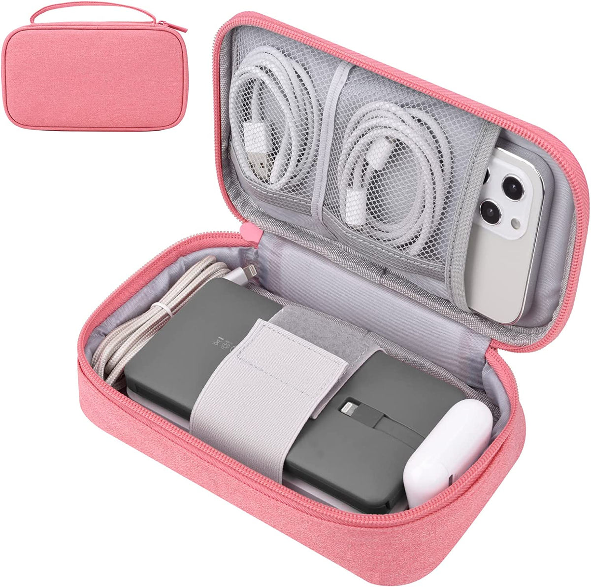 Portable Power Bank Case, Charger Organizer Travel Pouch Bag for External Hard Drive & Tech Accessories (Small, Pink)