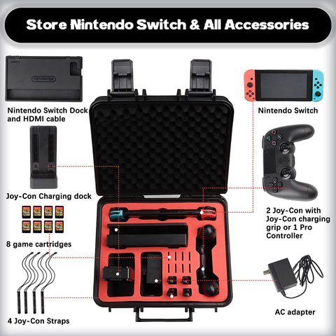 Hard Case for Nintendo Switch / Switch OLED Lite Model Console Pro Controller & Accessories | Waterproof Dustproof Shatter Resistant