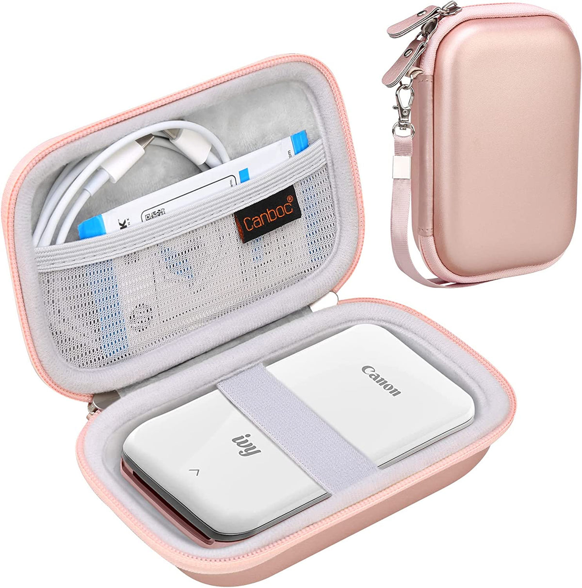 Hard Case for New Canon Ivy 2 Mini/Canon Ivy Mini/Canon Ivy CLIQ+2 CLIQ 2 CLIQ+ Photo Printer Mobile Wireless Bluetooth Instant Camera Printer, Mesh Bag Fit Photo Paper and Cable, Rose Gold