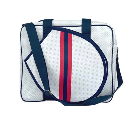 Queen of the Court Tennis Bag, Tennis bag for women, tennis tote (White/Navy)