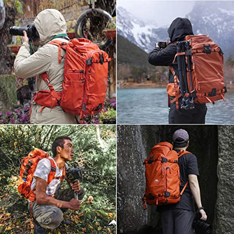 Summit Creative Tenzing 30 Liter Water Resistant Camera Backpack 16 inch Laptop Compartment with Rain Cover Fits DSLR, SLR, Drone, Mirrorless Cameras, Batteries, Lenses,Tripod, etc(Orange)