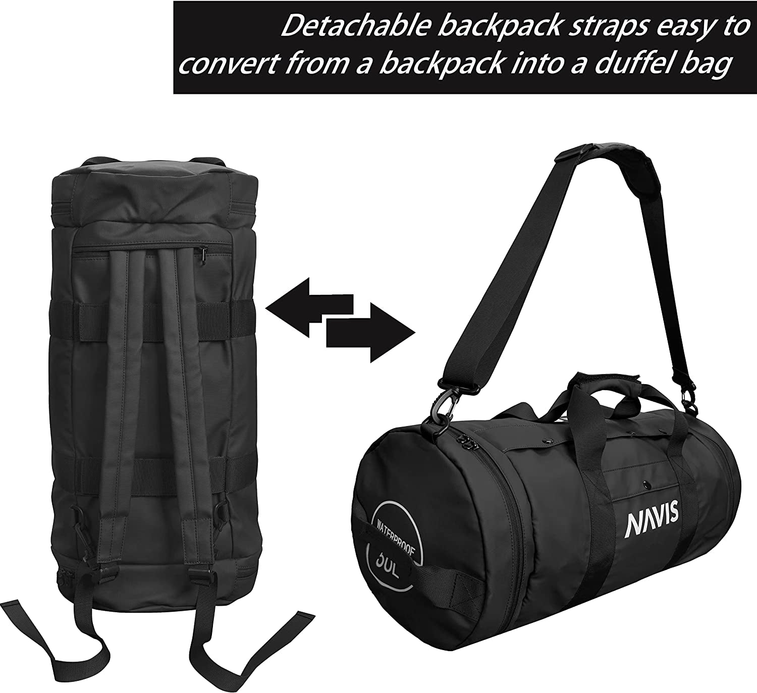 Navis Marine Sailing Bag Waterproof Duffel Backpack Multifunction Use for Boating Fishing Watersports (Black 50L)