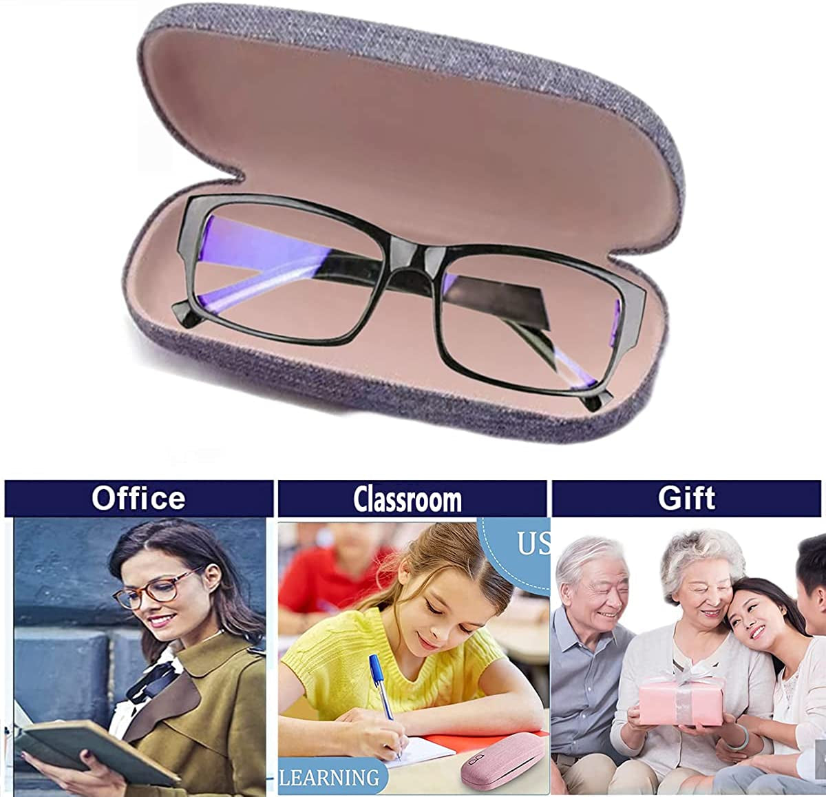Voitead Hard Shell Clamshell Eyeglasses Case, 3 Piece Unisex Portable Glasses Protection Case for Men and Women