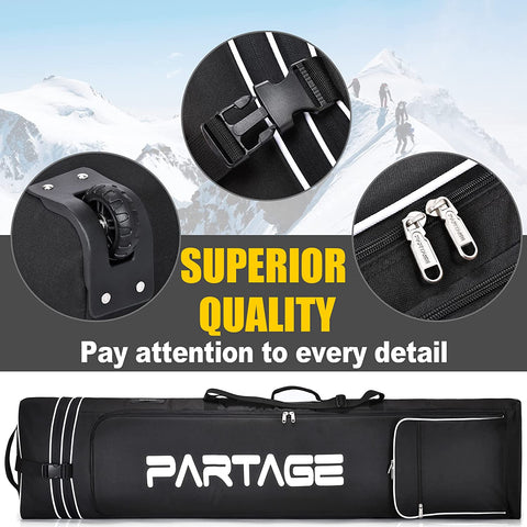 Partage Snowboard Bag with Wheels, Snowboard Bag for Air Travel, Adjustable Length up to 170 Cm, 600D Waterproof Oxford -Black