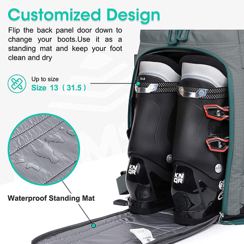 SEMSTY Ski Boot Bag, 55L Waterproof Ski and Snowboard Boots Travel Backpack for Skis, Snowboard, Ski Helmet, Goggles, Gloves & Accessories
