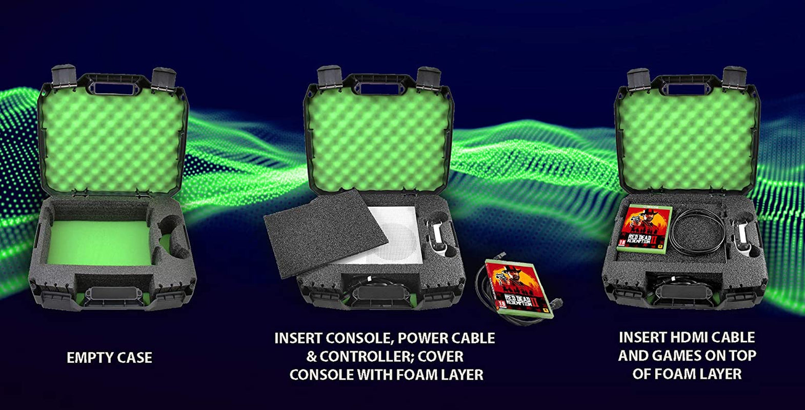 Travel Case Compatible with Xbox One S with Protective Foam Compartments for Console, Controller, Power Adapter, Games and More Accessories