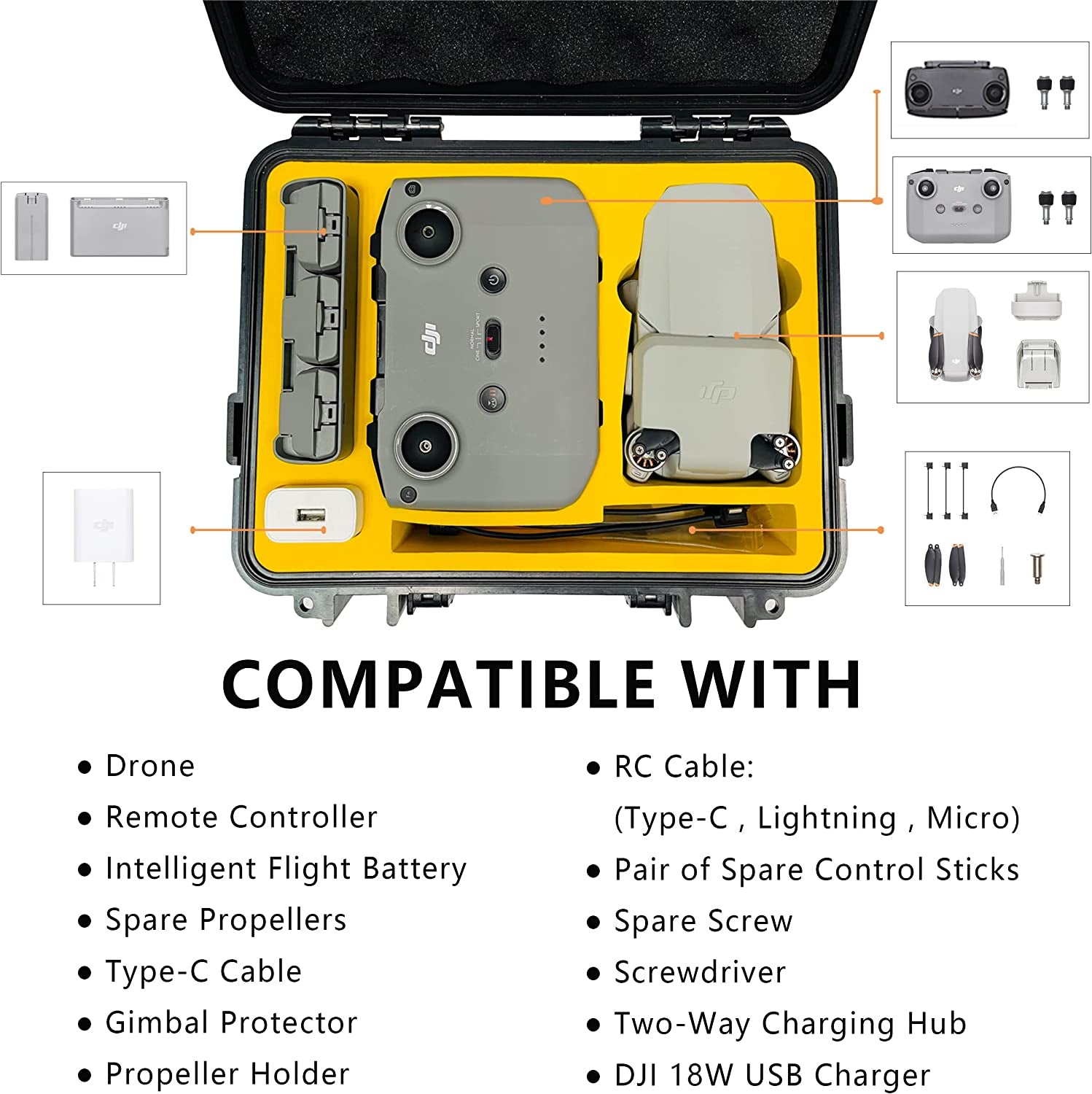 Waterproof Hard Case for DJI Mini 2, Compatible DJI Mini2/Mini / DJI Mini SE, Compact Portable Carrying Case for Mavic Mini 2 Fly More Combo , Professional Drone Accessories (Only Case)