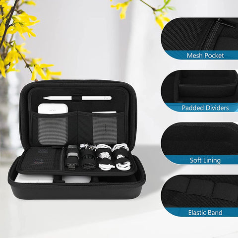 Hard Travel Electronic Organizer Case for Macbook Power Adapter Chargers Cables Power Bank Apple Magic Mouse Apple Pencil USB Flash Disk SD Card Small Portable Accessories Bag -Black