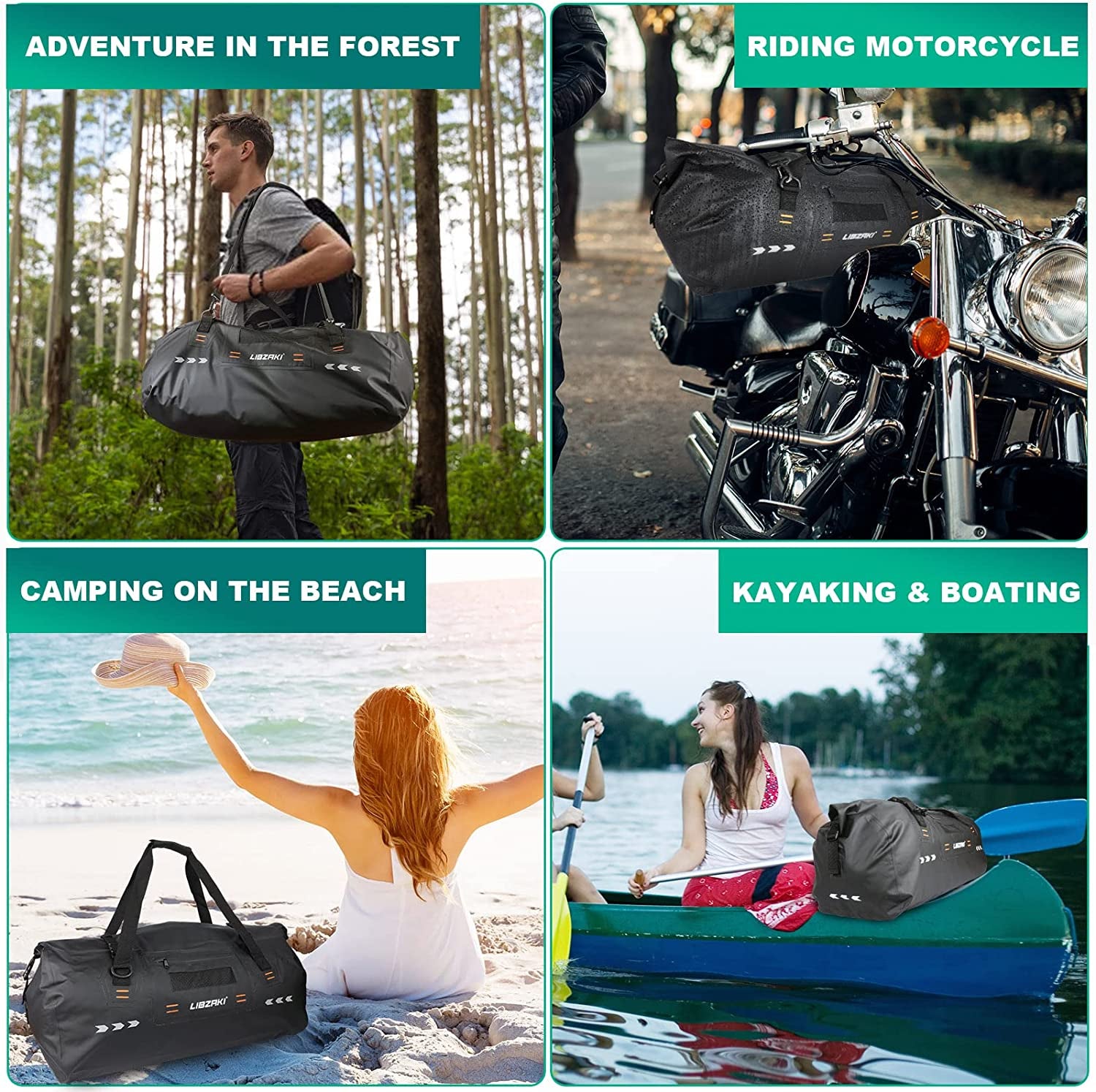 LIBZAKI Heavy Duty Waterproof Duffel Bag- Roll Top Duffel Keeps Gear Dry Any Kind of Travel, Camping, Beach, Snowboarding, Motorcycling, Hunting,Watersports , 50L&70L Sizes