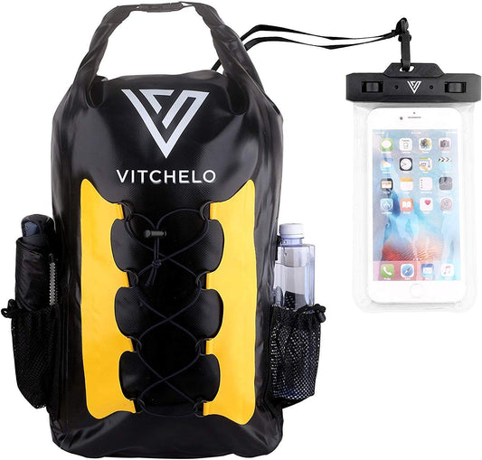 Vitchelo Waterproof Backpack for Women & Men - 30L Floating Storage Dry Bag with Phone Case - Lightweight Back Pack for Travel, Swimming, Boating, Kayaking, Hiking, Camping and Beach