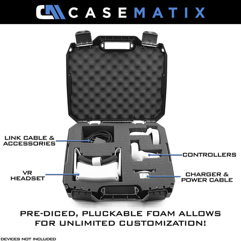 CASEMATIX Hard Case Compatible with Meta Quest 2 and Oculus Quest 2 VR Gaming Headset & Accessories - Hard Case with Customizable Foam Fits Elite Strap and Other Accessories
