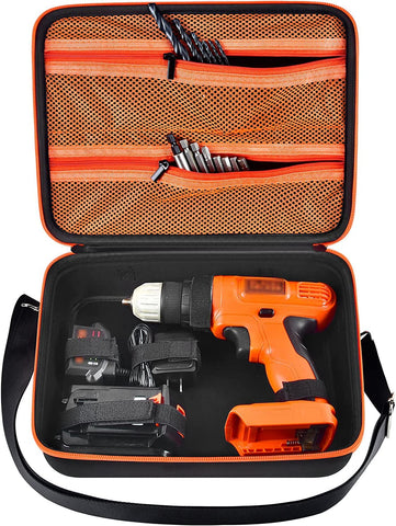 Case Compatible with BLACK+DECKER 20V MAX Cordless Drill/Driver(Ld120Va/ LDX120C), Interchangeable Battery and Charger Storage Organizer Holder, Mesh Pocket for Drill Bits Accessories - Bag Only